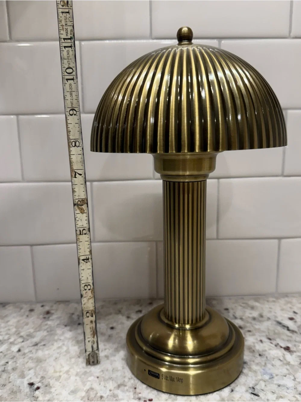 Hearth & Hand 11.5” Fluted Metal Rechargeable Brass Table Lamp - 3 Light Level